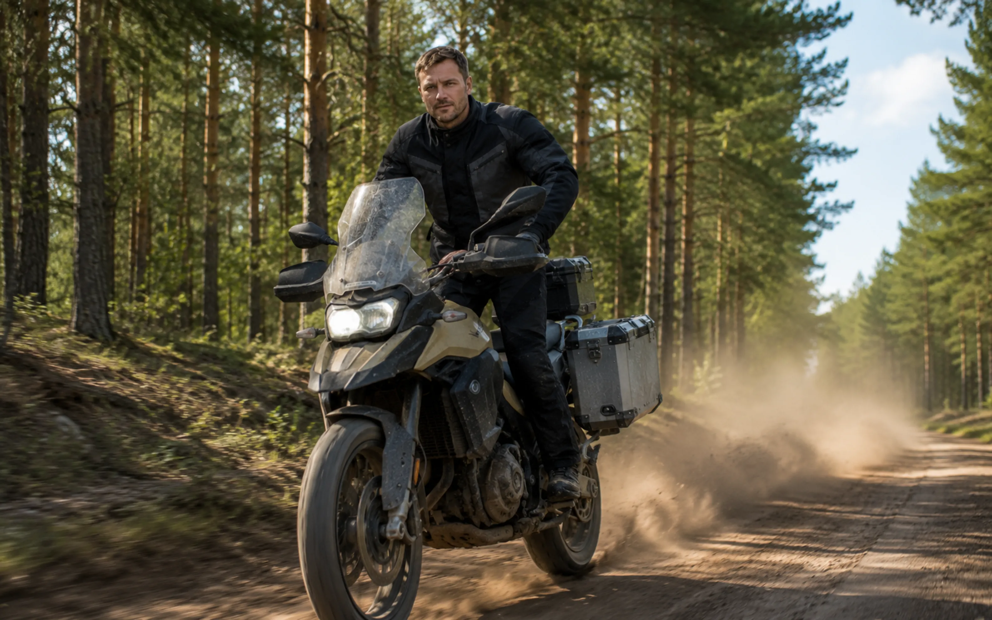 Motorcycle training on a forest road